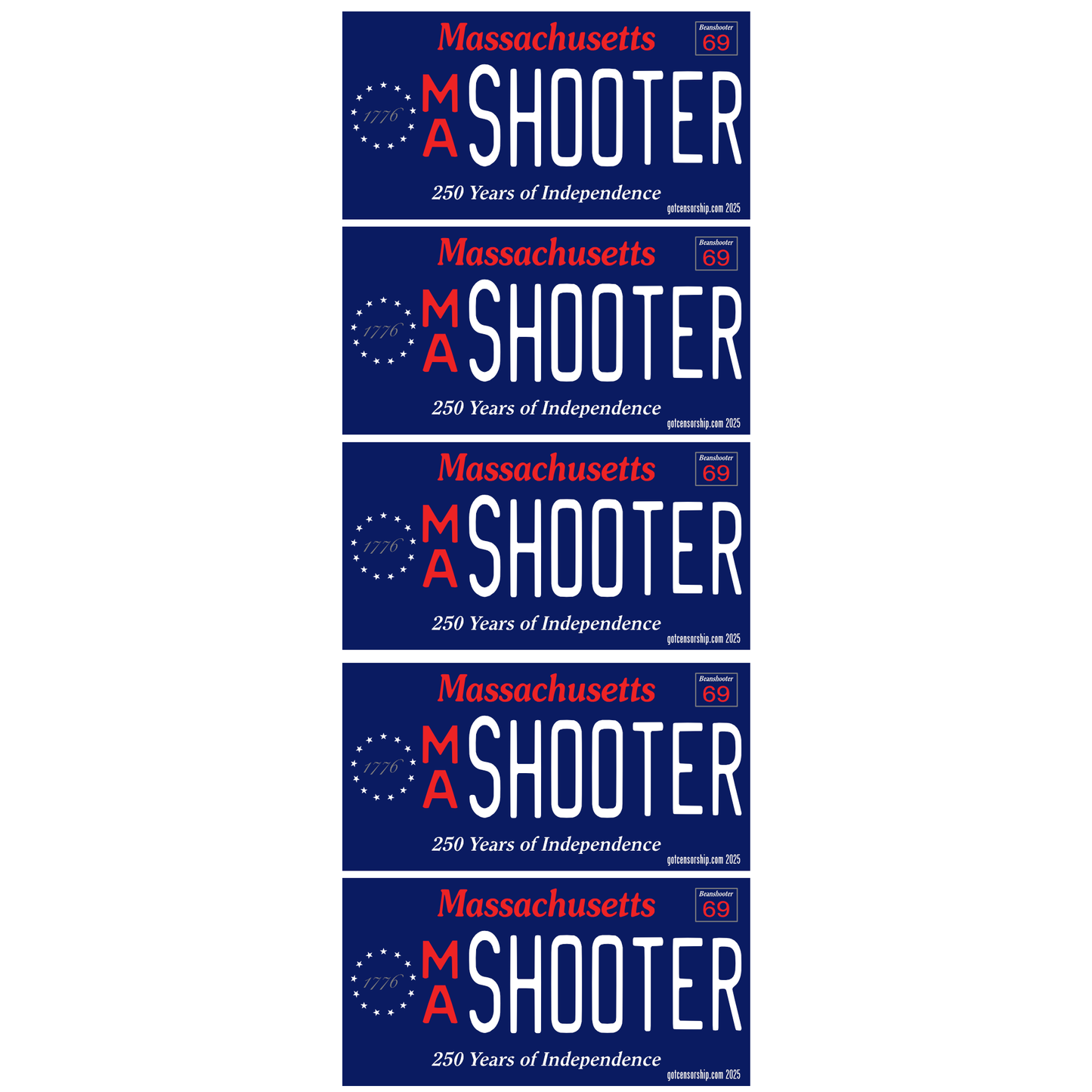 Shooter 250 Year Massachusetts License Plate Mini's (5 Pack)